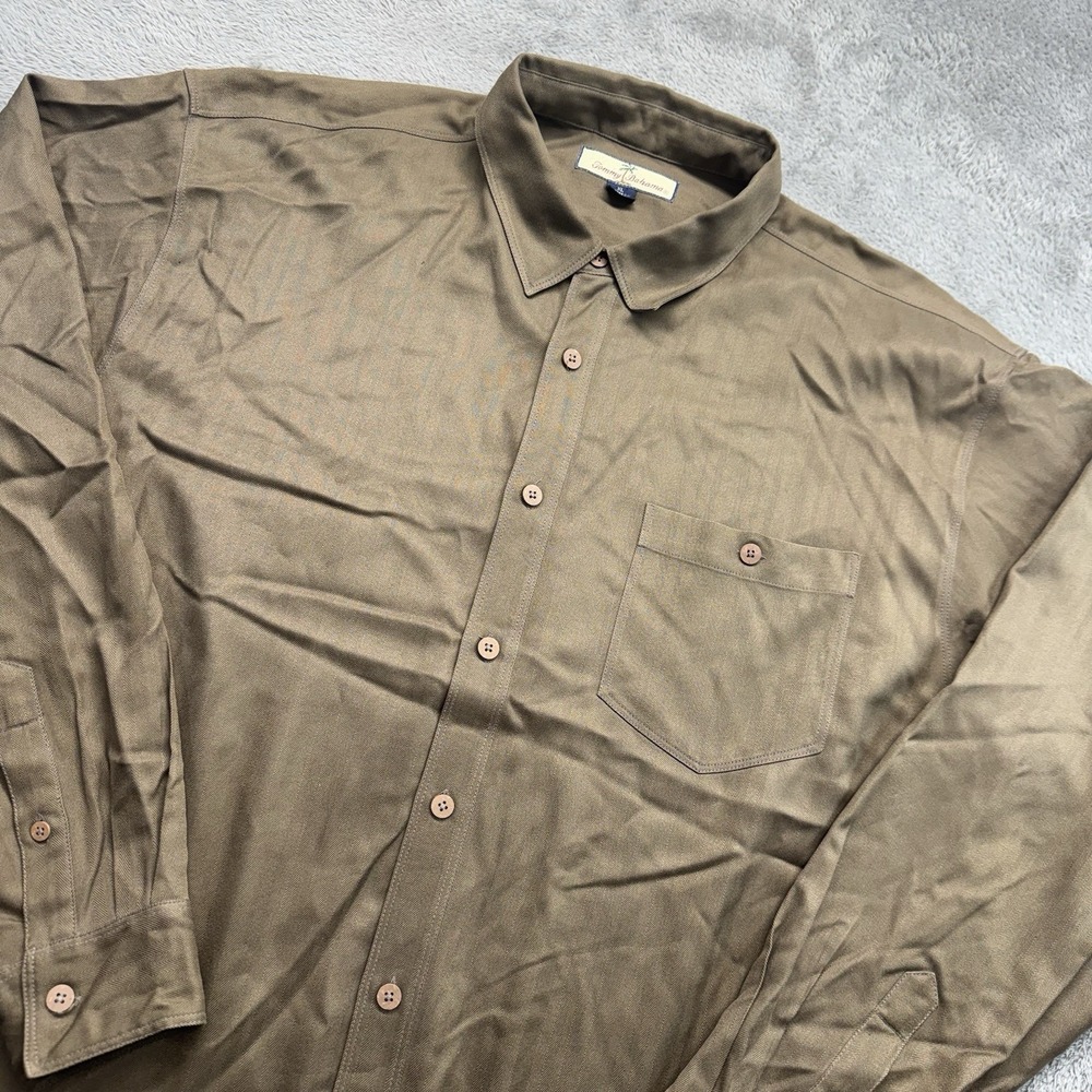 Tommy Bahama XL 100%‎ Silk Herringbone Button Up Long Sleeve Shirt